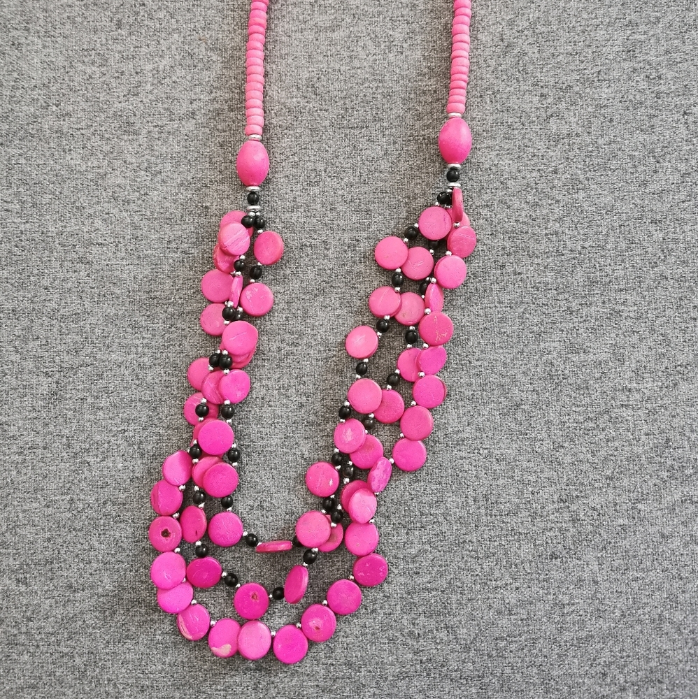 Unique Pink Beaded Necklace, Artisan Made